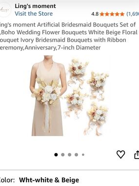 Ling's Moment Floral White & Beige set. 
 Only 3 bouquets left with no ribbon.